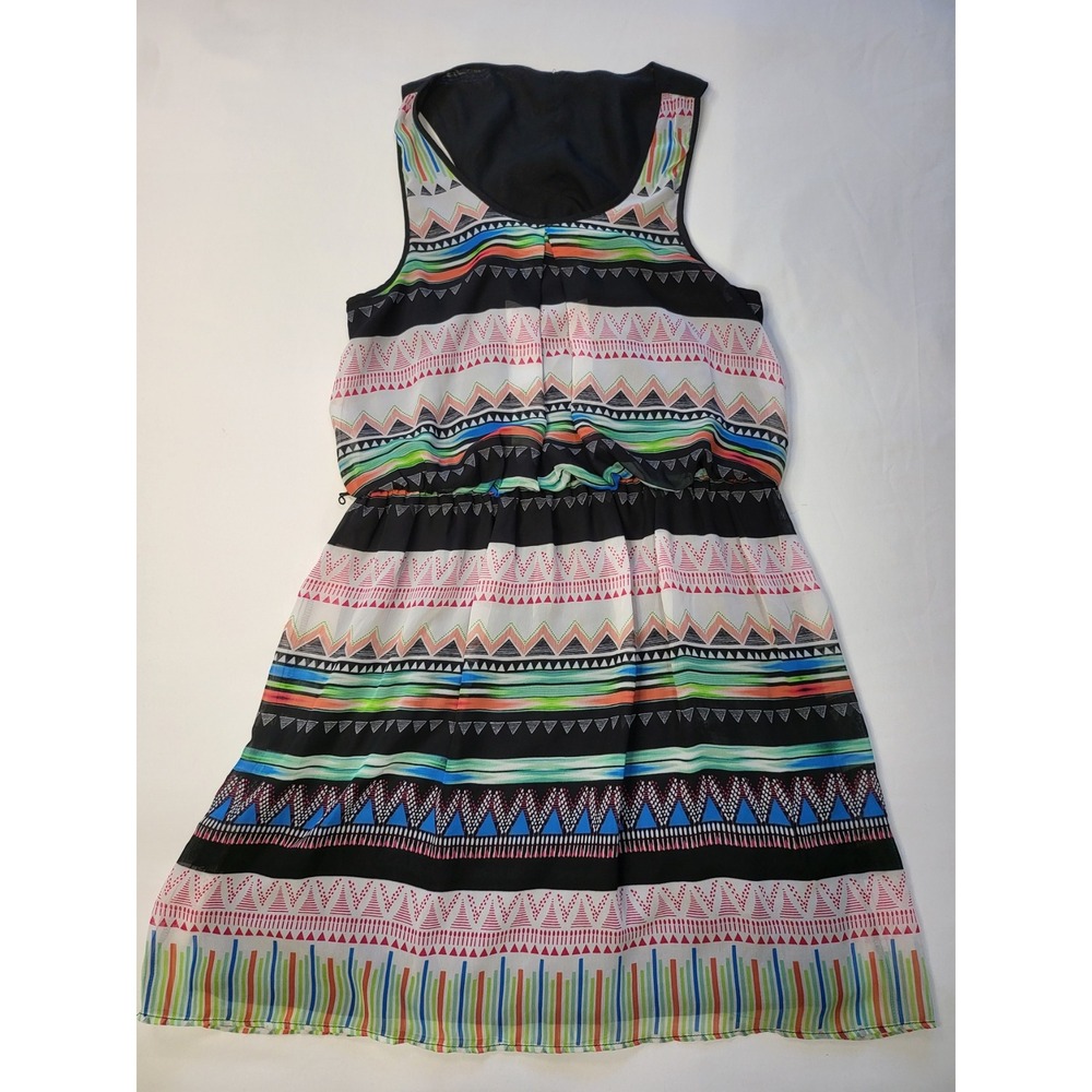 City Triangles Tribal Print Cutout Back Mini Dress Multi Color Geometric Large